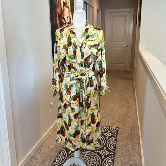 Mason Grey TROPICAL SMOOTHIE Fruit Print Classic Short Robe Women's Size small - Picture 7 of 13